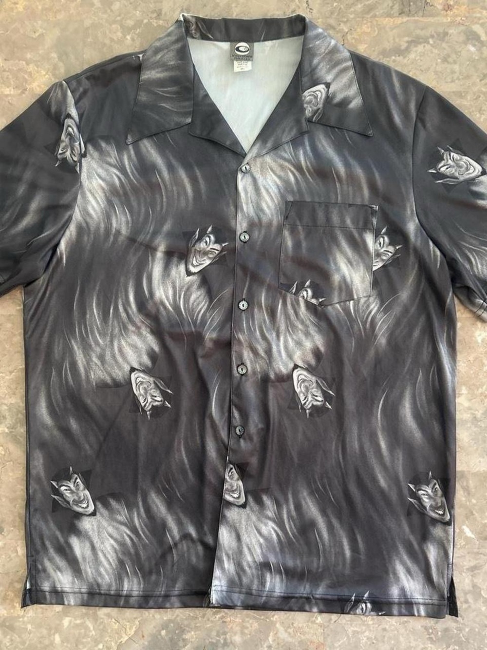 Vintage 1990s Interstate Devil Flame Button Up Shirt 2XL Made USA Black